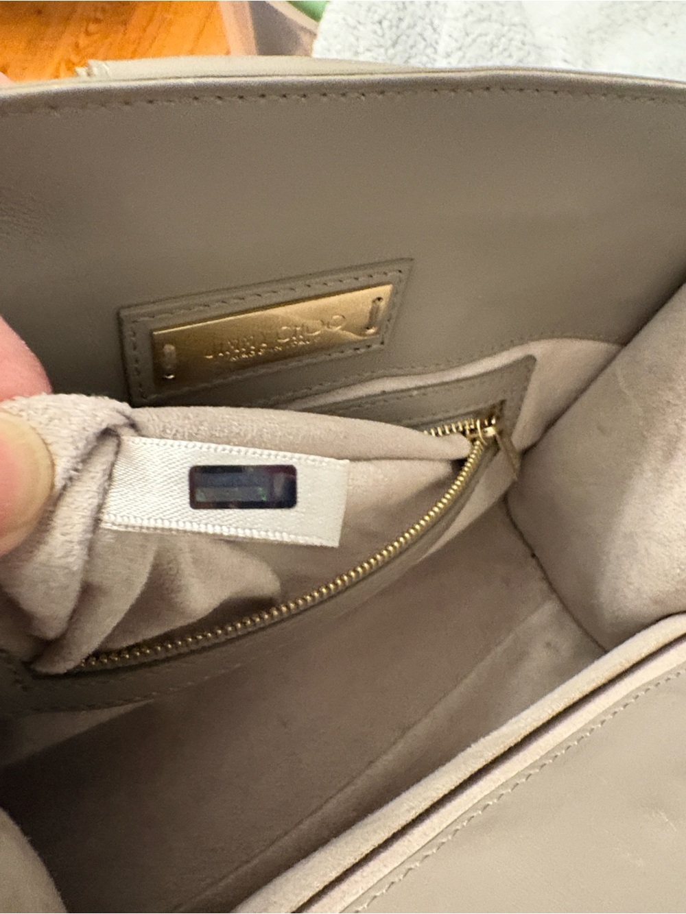 🌟 Authentic Jimmy Choo Riley S Small Calf Leather Crossbody Handbag Taupe Gray - Picture 10 of 14
